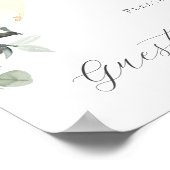 ダスティブルー&ホワイトフローラゲストブックサインのポスター ポスター (角)