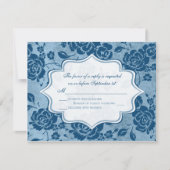 ダスティブルー、ホワイトフローラダマスクウェディングRSVPカード 出欠カード (正面)