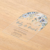 ダスティブルー&ホワイトフローラベビーシャワーブランチ アクリル招待状 (レイダウン)
