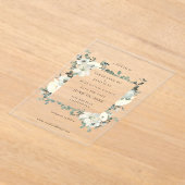 ダスティブルー&ホワイトフローラ保存日 アクリル招待状 (レイダウン)