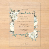 ダスティブルー&ホワイトフローラ保存日 アクリル招待状 (正面)