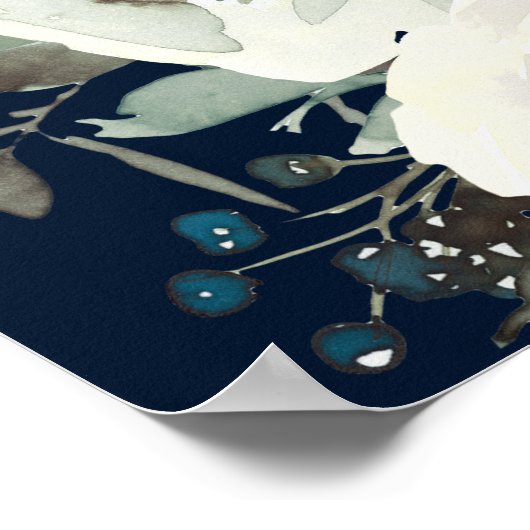 ダスティブルー&ホワイトフローラ結婚ウェルカムズ – 海軍 ポスター (角)