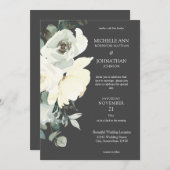 ダスティブルー&ホワイトフローラ結婚ズ – グレー 招待状 (正面/裏面)