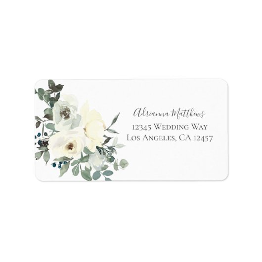 ダスティブルー&ホワイトフローラ – ホワイト差出人住所 ラベル (正面)