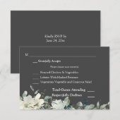 ダスティブルー&ホワイトフローラRSVP 3枚ミールカード – グレー 出欠カード (正面/裏面)