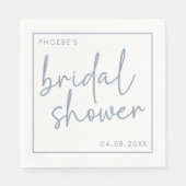 ダスティブルー&ホワイトミニマリストスクリプトブライダルシャワー スタンダードランチョンナプキン (正面)