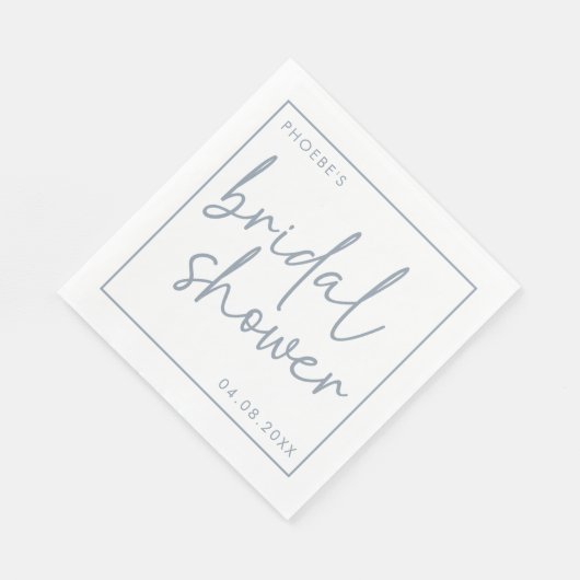 ダスティブルー&ホワイトミニマリストスクリプトブライダルシャワー スタンダードランチョンナプキン (角)