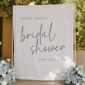 ダスティブルー&ホワイトミニマルブライダルシャワー背景 タペストリー