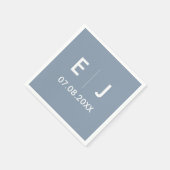 ダスティブルー&ホワイトモノグラム結婚ズ スタンダードカクテルナプキン (角)