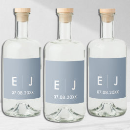 ダスティブルー&ホワイトモノグラム結婚ズ リキュールボトルラベル