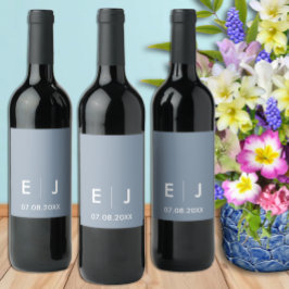 ダスティブルー&ホワイトモノグラム結婚ズ ワインラベル