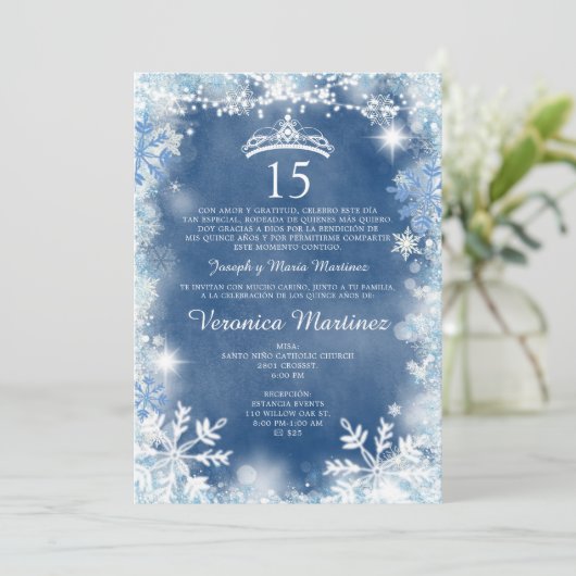 ダスティブルー&ホワイト冬ガールスペインの15アニョス 招待状 (スタンド正面)