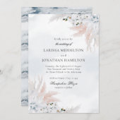 ダスティブルー&ホワイト赤面フローラビーチ結婚式 招待状 (正面/裏面)