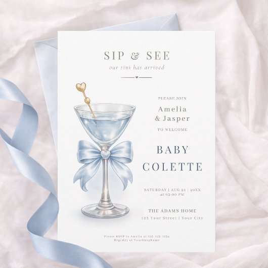 ダスティブルー・マティーニ・コケット・ベイビーボーイ・Sip+and+See 招待状