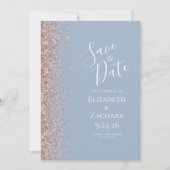 ダスティブルー×ローズゴールドの結婚予定日カード 案内状 (正面)