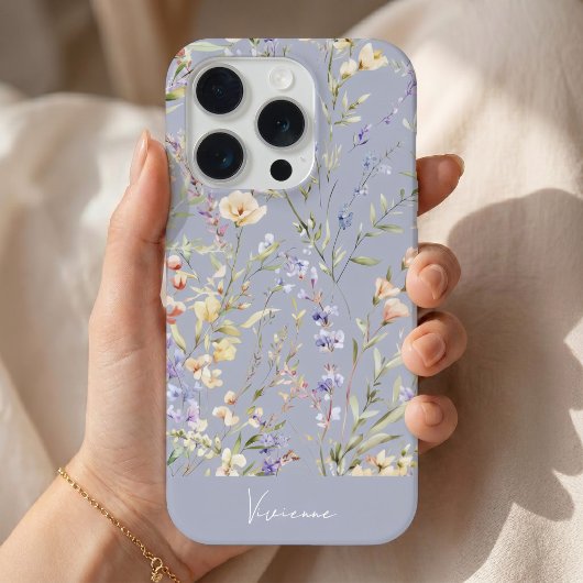 ダスティブルー 水彩フラワー  iPhoneケース