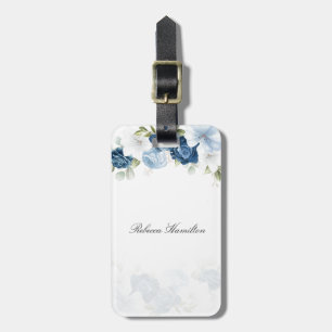 ダスティブルー 水彩 花柄 スクリプト オーダー ラゲッジタグ
