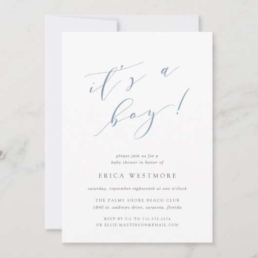 ダスティブルー「男の子だ」1つの赤ちゃんシャワー 招待状 (正面)