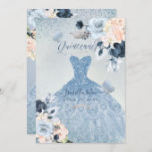 ダスティブルー+赤面バラグリッターガウンキンセアニェラ 招待状 (正面/裏面)