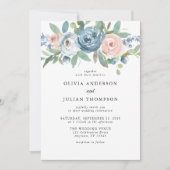 ダスティブルー&赤面バラフローラ水結婚色 招待状 (正面)