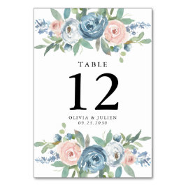 ダスティブルー&赤面バラ結婚のテーブル番号カード テーブルナンバー