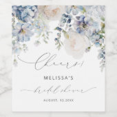 ダスティブルー&赤面ピンクフローラブライダルシャワー ワインラベル (シングルラベル)