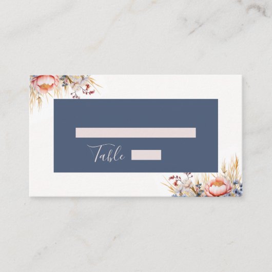 ダスティブルー&赤面ピンクフローラ水の色結婚's プレイスカード (正面)