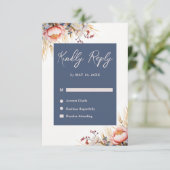 ダスティブルー&赤面ピンクフローラ水の色結婚's 出欠カード (スタンド正面)