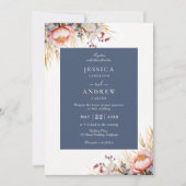 ダスティブルー&赤面ピンクフローラ水の色結婚's 招待状 (正面)