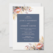 ダスティブルー&赤面ピンクフローラ水の色結婚's 招待状 (正面)