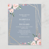 ダスティブルー&赤面ピンクフローラ結婚式招待状 (正面)