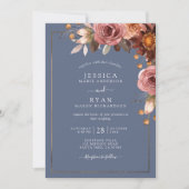 ダスティブルー、赤面ブルゴーニュフローラ結婚ズ 招待状 (正面)