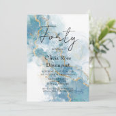 ダスティブルー&金ゴールドアルコールインク40th誕生日パーティー 招待状 (スタンド正面)