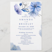 ダスティブルー&金ゴールドグリッターフローラ結婚式 プログラム (正面)