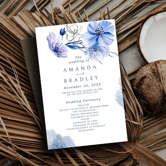 ダスティブルー&金ゴールドグリッターフローラ結婚式 プログラム