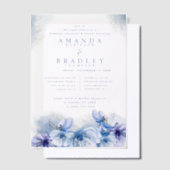 ダスティブルー&金ゴールドグリッター結婚ズリハーサルディナー ベラム紙招待状 (オフセット)