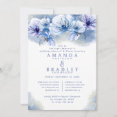 ダスティブルー&金ゴールドグリッター結婚ズリハーサルディナー 招待状 (正面)