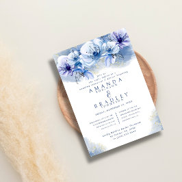 ダスティブルー&金ゴールドグリッター結婚ズリハーサルディナー 招待状