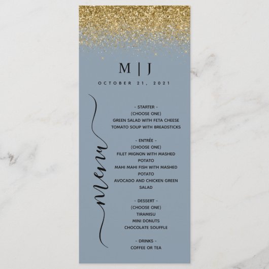 ダスティブルー&金ゴールドグリッター結婚ズ メニュー (正面)