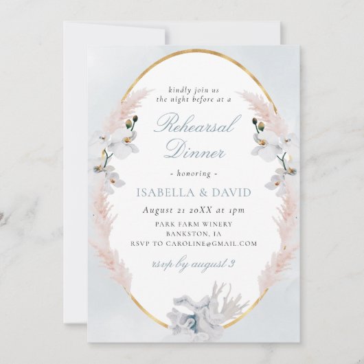 ダスティブルー&金ゴールドビーチコーラルリハーサルディナー 招待状 (正面)