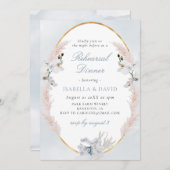 ダスティブルー&金ゴールドビーチコーラルリハーサルディナー 招待状 (正面/裏面)