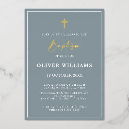 ダスティブルー&金ゴールドボーイバプテスマ 箔招待状