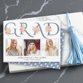 ダスティブルーGRADタイポグラフィピンクのバラ写真 案内状