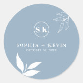 ダスティブルーIイニシャルIミニマリストIブランチ離れ ラウンドシール (正面)