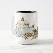 ダスティブルーIラブ秋水彩葉カボチャ ツートーンマグカップ (正面左)