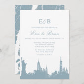 ダスティブルーNYCスカイラインアーバン結婚式招待状 招待状 (正面/裏面)