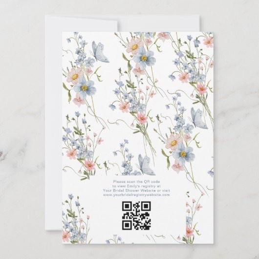 ダスティブルーQRコードガーデンヴィンテージブライダルシャワー 招待状 (裏面)