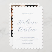 ダスティブルーQRコードフォトB&W結婚式招待状 招待状 (正面/裏面)