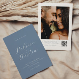 ダスティブルーQRコードフォトB&W結婚式招待状 招待状