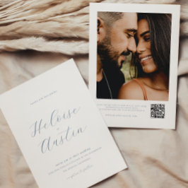 ダスティブルーQRコードフォトB&W結婚式招待状 招待状
